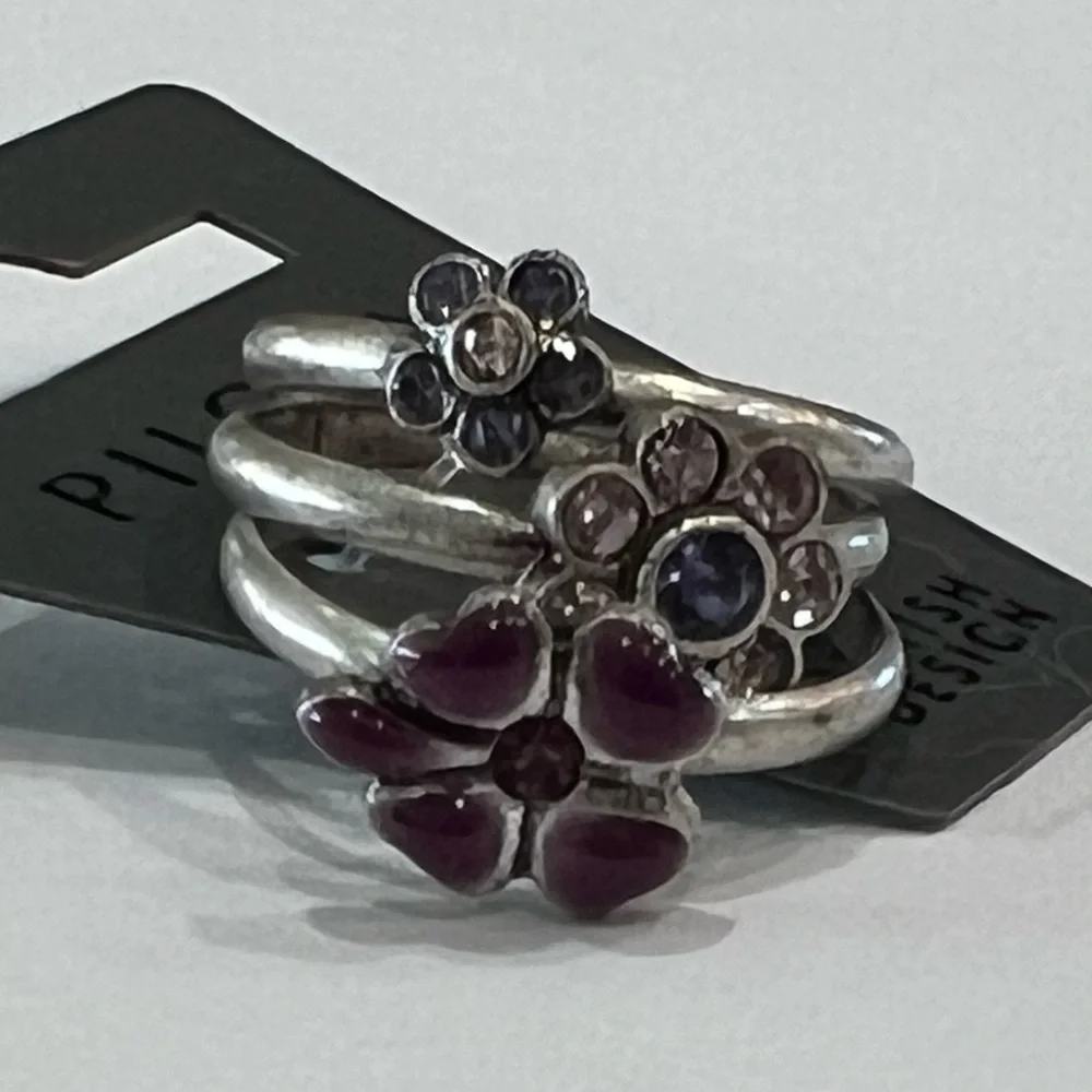 New Pilgrim Danish Design Stackable Rings Size 6 Floral Crystals Enamel NWT - Picture 3 of 15